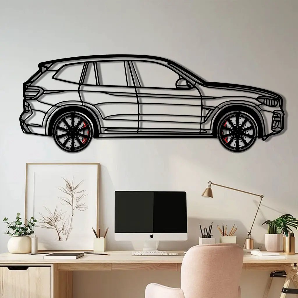 BMW X3 Metal Car Wall Art with Rotating Wheels - Modern SAV Silhouette Decor - Interactive Automotive Wall Art - KAFMEKA110 by Enova Art