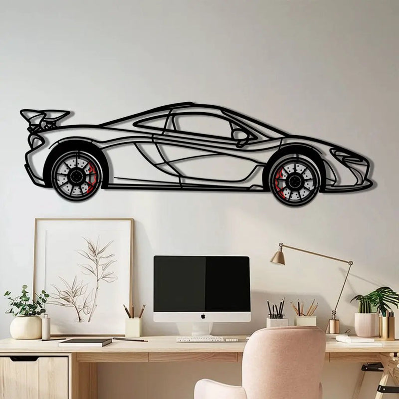 McLaren P1 Metal Car Wall Art with Rotating Wheels - Ultimate Hybrid Hypercar Silhouette - Interactive Automotive Wall Decor - KAFMEKA150 by Enova Art