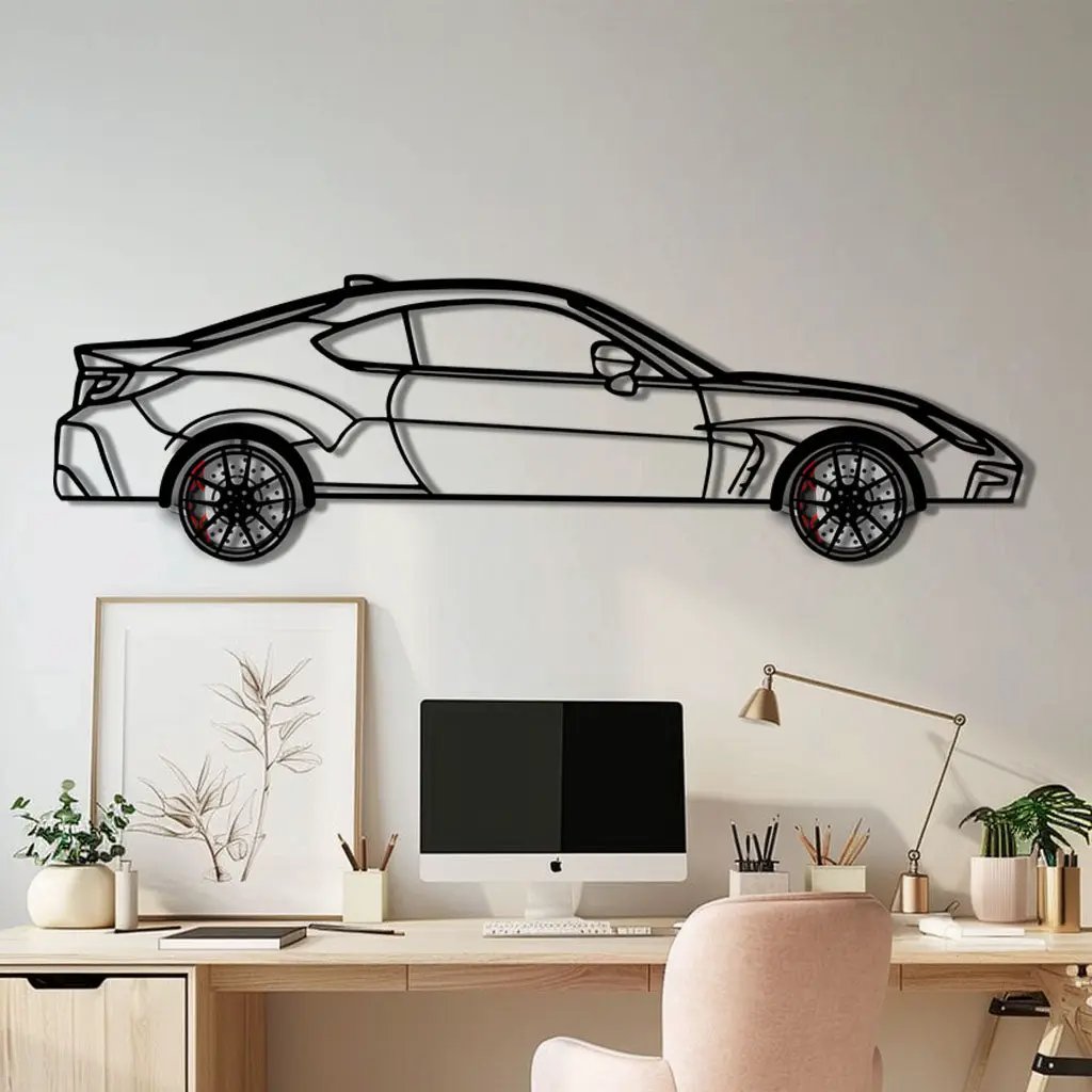 Toyota GR86 Metal Car Wall Art with Rotating Wheels - Modern JDM Sports Coupe Silhouette - Interactive Automotive Wall Decor - KAFMEKA157 by Enova Art