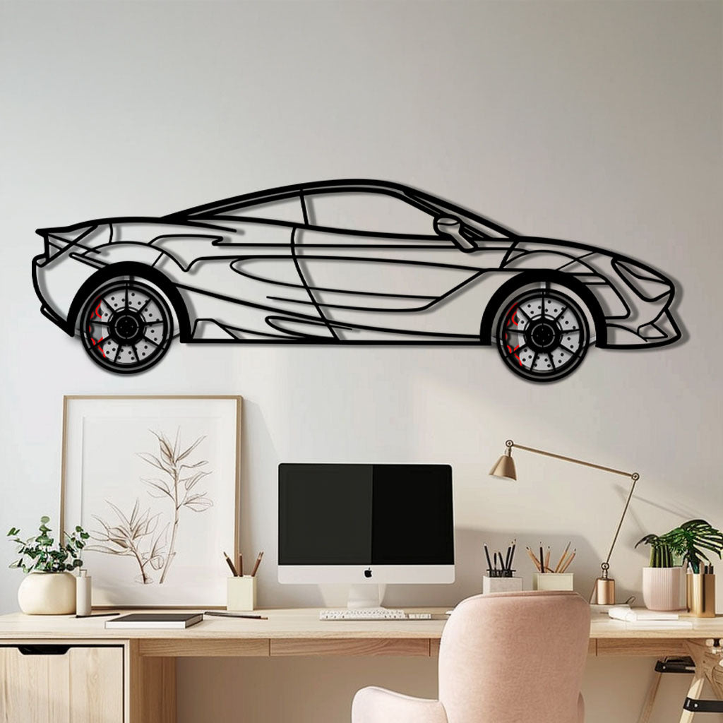 McLaren 720S Metal Car Wall Art with Rotating Wheels - British Supercar Silhouette - Interactive Automotive Wall Decor - KAFMEKA149 by Enova Art