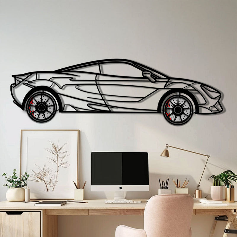 McLaren 720S Metal Car Wall Art with Rotating Wheels - British Supercar Silhouette - Interactive Automotive Wall Decor - KAFMEKA149 by Enova Art
