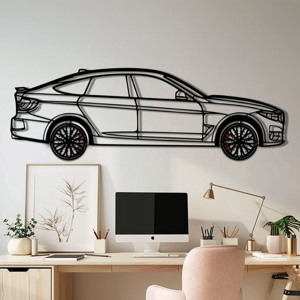 BMW 330 GT F34 Metal Car Wall Art with Rotating Wheels - Gran Turismo Silhouette Decor - Interactive Automotive Wall Art - KAFMEKA103 by Enova Art