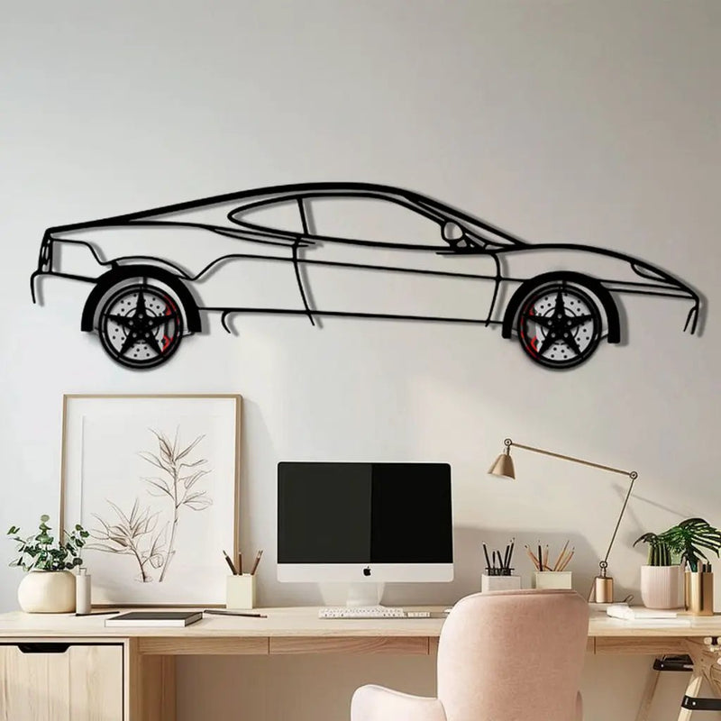 Ferrari 360 Modena Metal Car Wall Art with Rotating Wheels - Italian V8 Supercar Silhouette - Interactive Automotive Decor - KAFMEKA122 by Enova Art