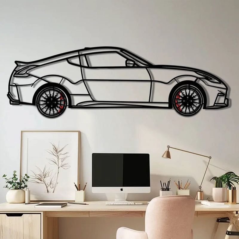 Nissan 350Z Metal Car Wall Art with Rotating Wheels - JDM Fairlady Z33 Silhouette - Interactive Automotive Wall Decor - KAFMEKA153 by Enova Art