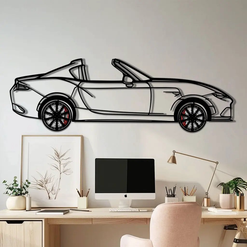 Mazda MX-5 RF Metal Car Wall Art with Rotating Wheels - JDM Roadster Silhouette - Interactive Automotive Wall Decor - KAFMEKA146 by Enova Art