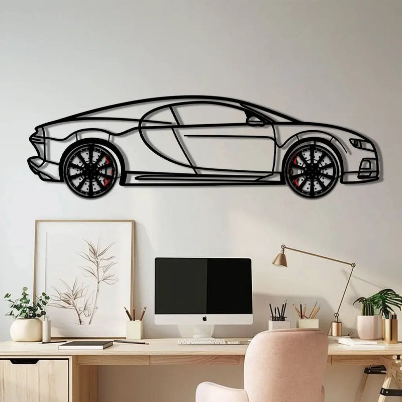 Bugatti Chiron Metal Car Wall Art with Rotating Wheels - Ultimate Hypercar Silhouette Decor - Interactive Automotive Wall Art - KAFMEKA116 by Enova Art