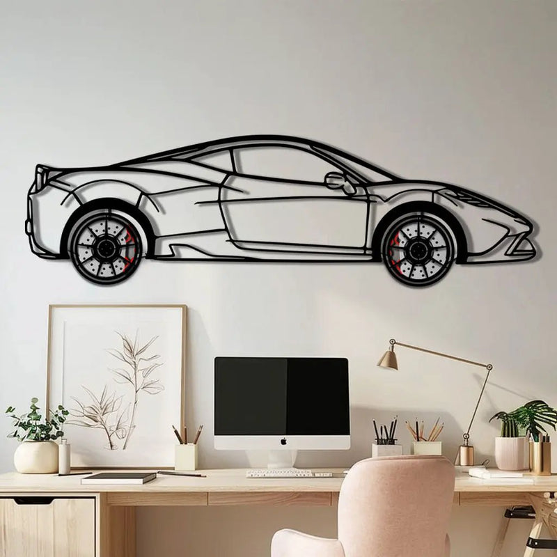 Ferrari 458 Speciale Metal Car Wall Art with Rotating Wheels - Track-Focused V8 Silhouette - Interactive Automotive Wall Decor - KAFMEKA125 by Enova Art