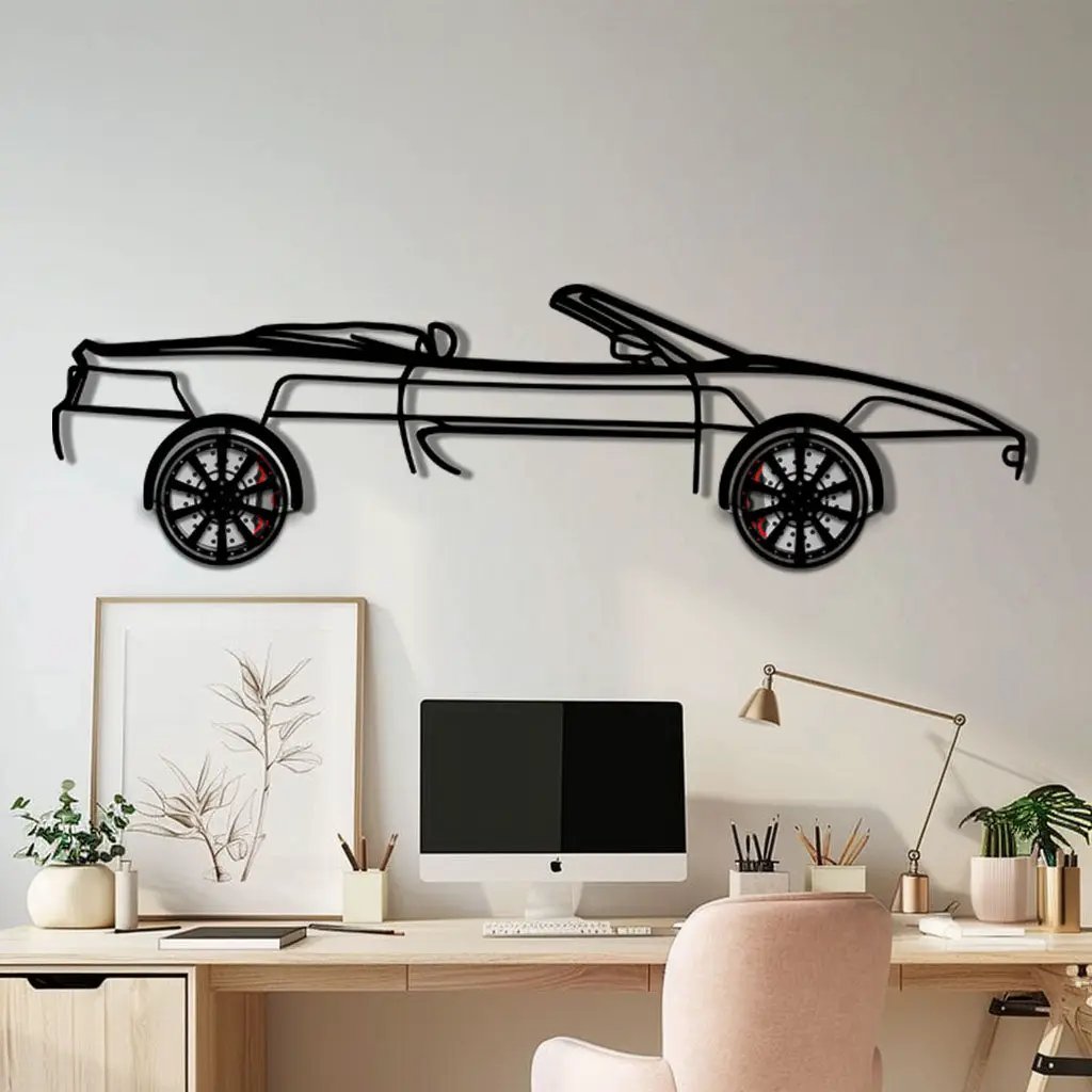 Ferrari F355 Spider Metal Car Wall Art with Rotating Wheels - Classic Italian Convertible Silhouette - Interactive Automotive Decor - KAFMEKA131 by Enova Art