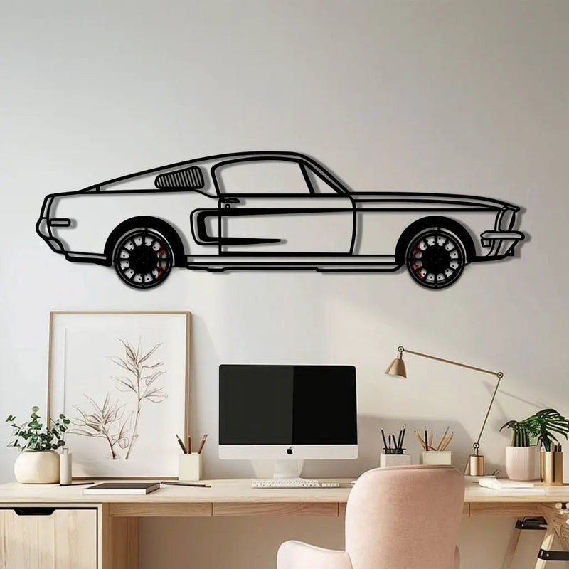 Ford Mustang GT Metal Car Wall Art with Rotating Wheels - Classic American Muscle Silhouette - Interactive Automotive Wall Decor - KAFMEKA137 by Enova Art