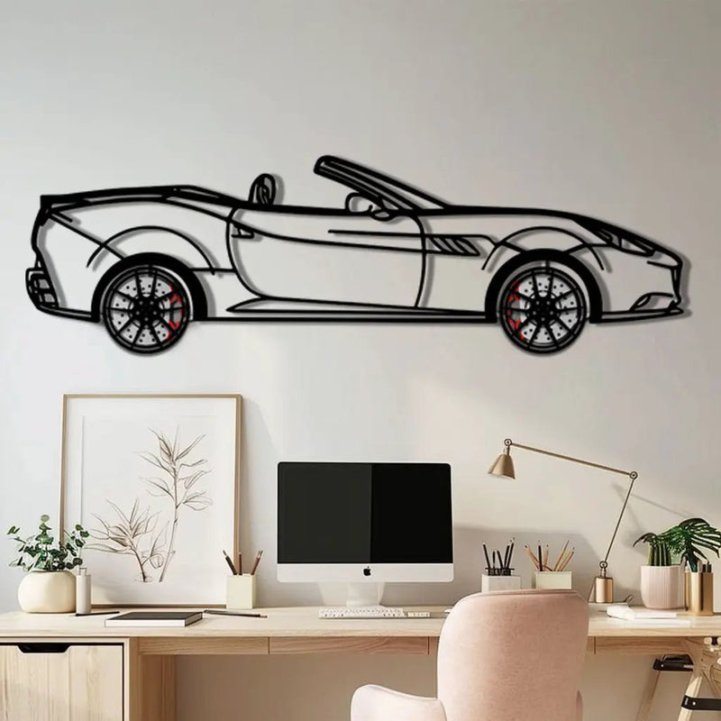 Ferrari California Metal Car Wall Art with Rotating Wheels - Italian V8 Grand Tourer Silhouette - Interactive Automotive Wall Decor - KAFMEKA130 by Enova Art