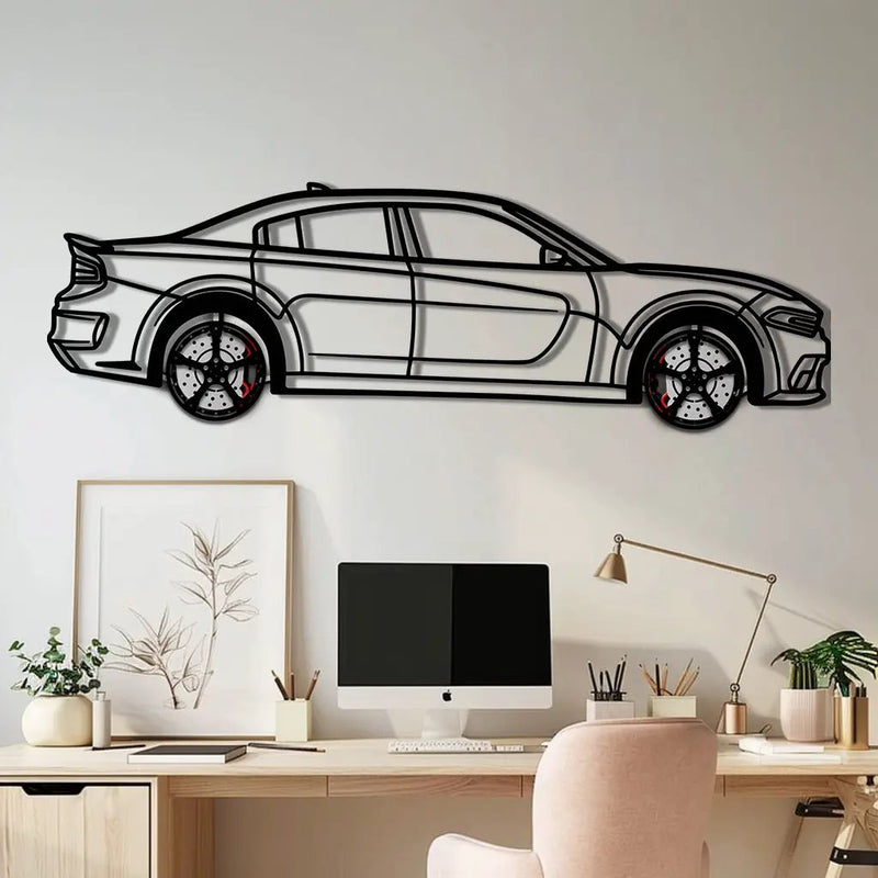 Dodge Charger SRT Metal Car Wall Art with Rotating Wheels - Modern American Muscle Silhouette - Interactive Automotive Wall Decor - KAFMEKA121 by Enova Art