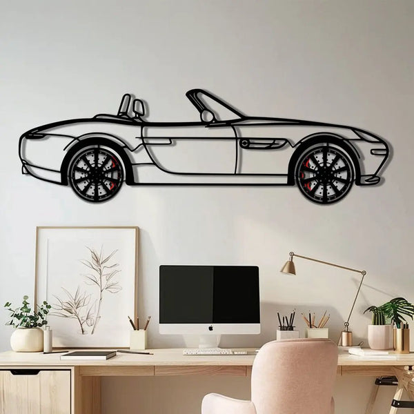 BMW Z8 Metal Car Wall Art with Rotating Wheels - Classic Luxury Roadster Silhouette - Interactive Automotive Wall Decor - KAFMEKA115
