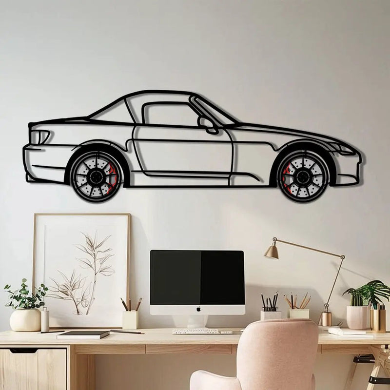 Honda S2000 Metal Car Wall Art with Rotating Wheels - JDM Roadster Silhouette - Interactive Automotive Wall Decor - KAFMEKA143 by Enova Art
