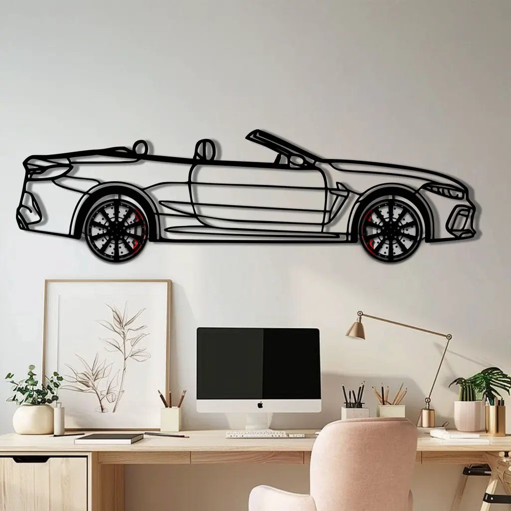 BMW M8 Competition Metal Car Wall Art with Rotating Wheels - M Power Luxury Silhouette - Interactive Automotive Wall Art - KAFMEKA109 by Enova Art
