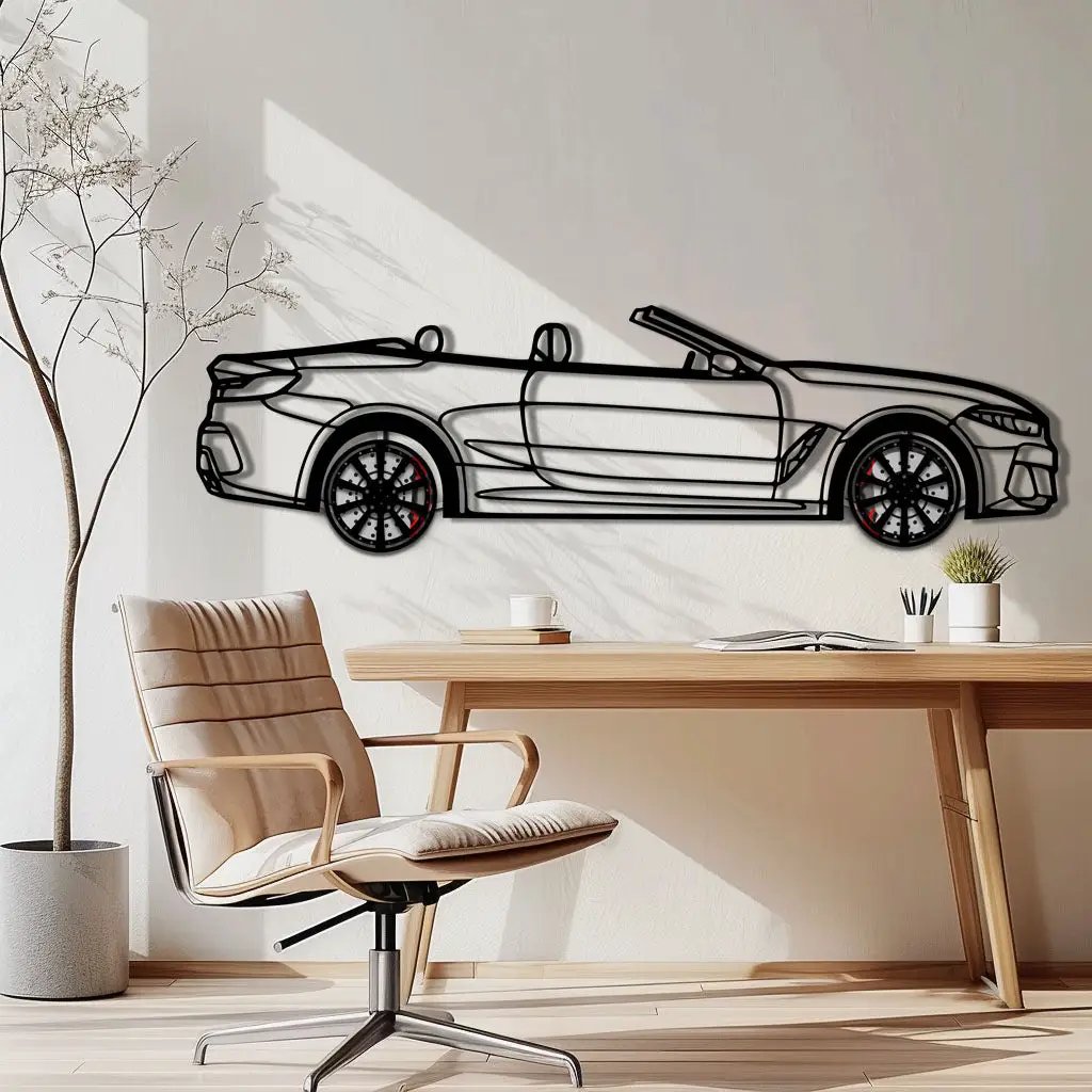 BMW 850i Metal Car Wall Art with Rotating Wheels - Luxury Grand Tourer Silhouette - Interactive Automotive Wall Decor - KAFMEKA105 by Enova Art