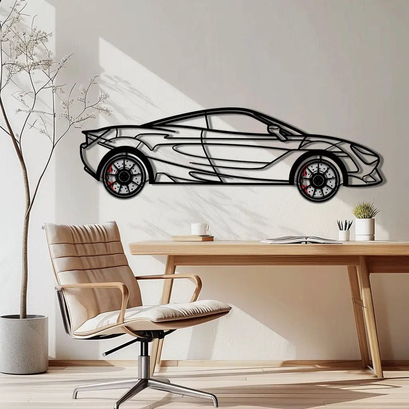 McLaren 720S Metal Car Wall Art with Rotating Wheels - British Supercar Silhouette - Interactive Automotive Wall Decor - KAFMEKA149 by Enova Art