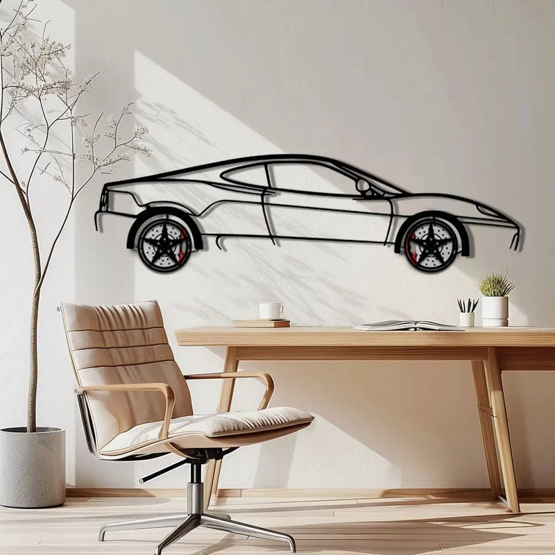 Ferrari 360 Modena Metal Car Wall Art with Rotating Wheels - Italian V8 Supercar Silhouette - Interactive Automotive Decor - KAFMEKA122 by Enova Art