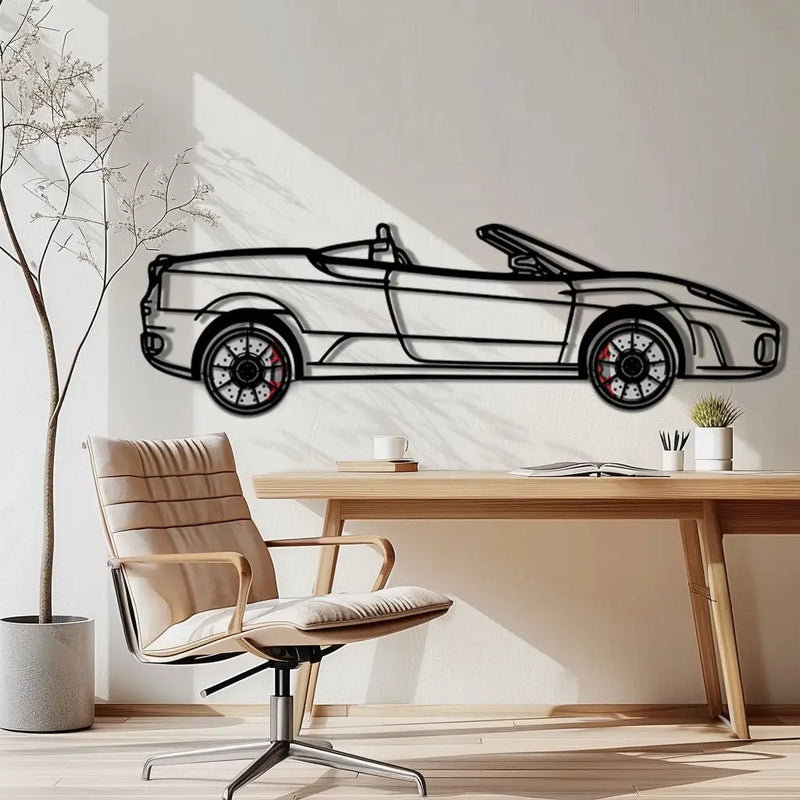 Ferrari F430 Spider Metal Car Wall Art with Rotating Wheels - Italian Convertible Supercar Silhouette - Interactive Automotive Wall Decor - KAFMEKA134 by Enova Art