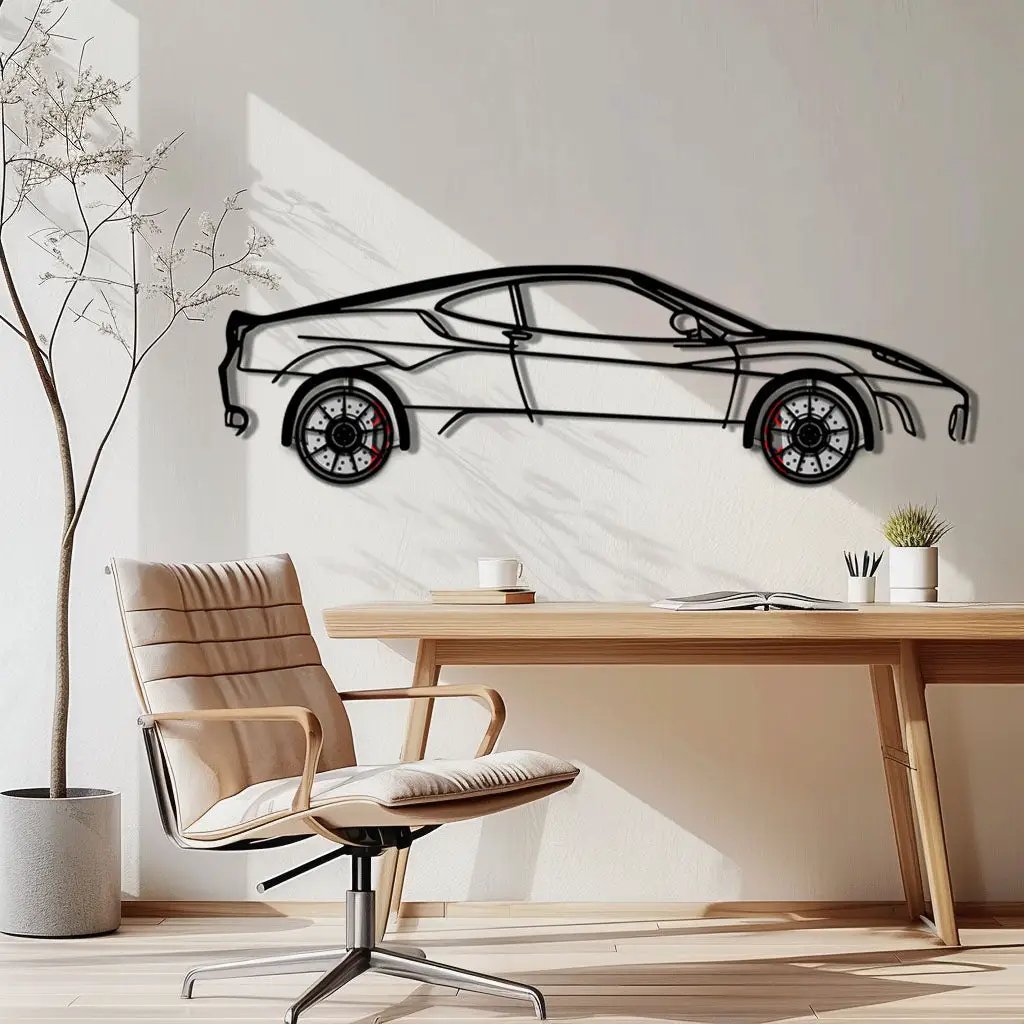 Ferrari F430 Metal Car Wall Art with Rotating Wheels - Italian V8 Supercar Silhouette - Interactive Automotive Wall Decor - KAFMEKA132 by Enova Art