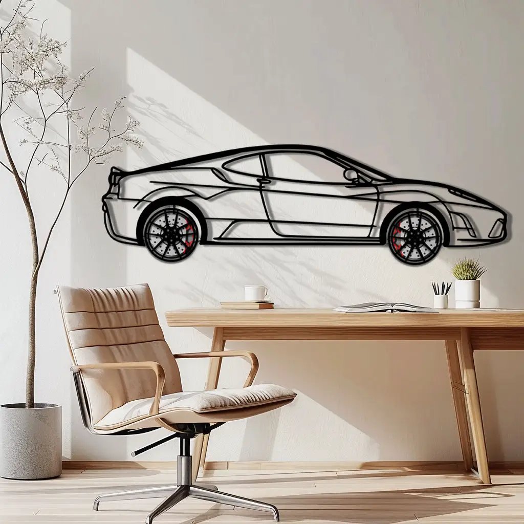 Ferrari F430 Scuderia Metal Car Wall Art with Rotating Wheels - Track-Focused V8 Silhouette - Interactive Automotive Wall Art - KAFMEKA133 by Enova Art