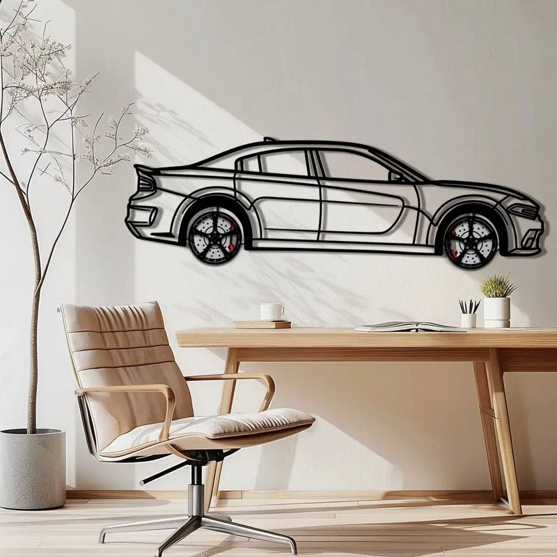 Dodge Charger SRT Metal Car Wall Art with Rotating Wheels - Modern American Muscle Silhouette - Interactive Automotive Wall Decor - KAFMEKA121 by Enova Art