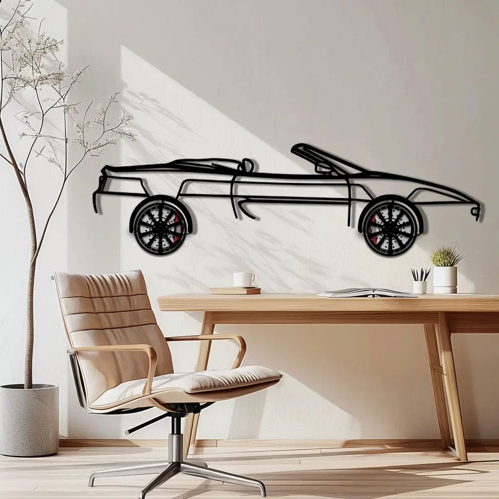 Ferrari F355 Spider Metal Car Wall Art with Rotating Wheels - Classic Italian Convertible Silhouette - Interactive Automotive Decor - KAFMEKA131 by Enova Art
