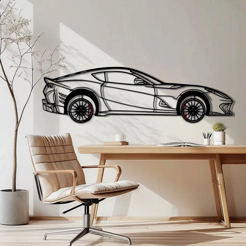 Ferrari 812 Superfast / F12 Metal Car Wall Art with Rotating Wheels - V12 Grand Tourer Silhouette - Interactive Automotive Wall Decor - KAFMEKA127 by Enova Art
