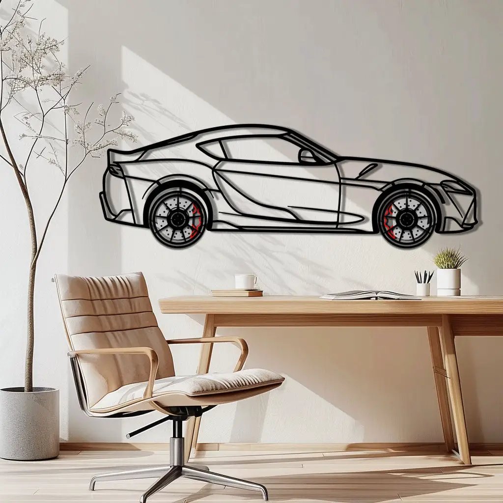 Toyota GR Supra (A90) Metal Car Wall Art with Rotating Wheels - Modern JDM Legend Silhouette - Interactive Automotive Wall Decor - KAFMEKA156 by Enova Art