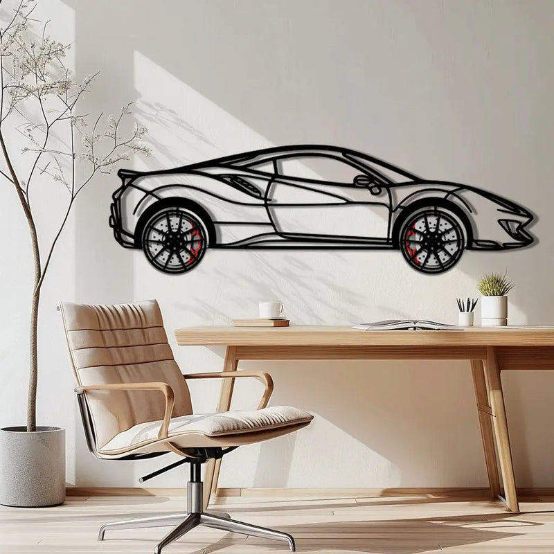 Ferrari 488 Pista Metal Car Wall Art with Rotating Wheels - Track-Focused Italian V8 Silhouette - Interactive Automotive Wall Decor - KAFMEKA128 by Enova Art