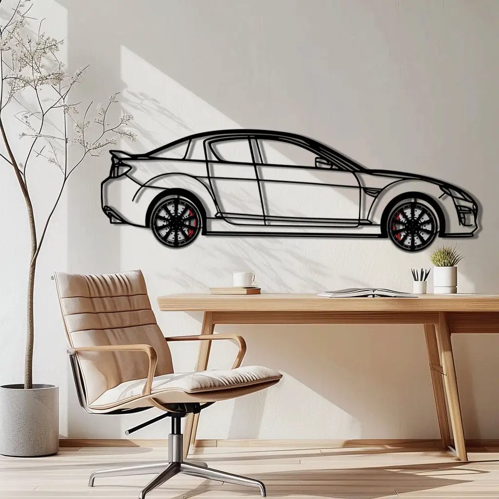 Mazda RX-8 Metal Car Wall Art with Rotating Wheels - Rotary Engine Silhouette - Interactive JDM Automotive Wall Decor - KAFMEKA148 by Enova Art