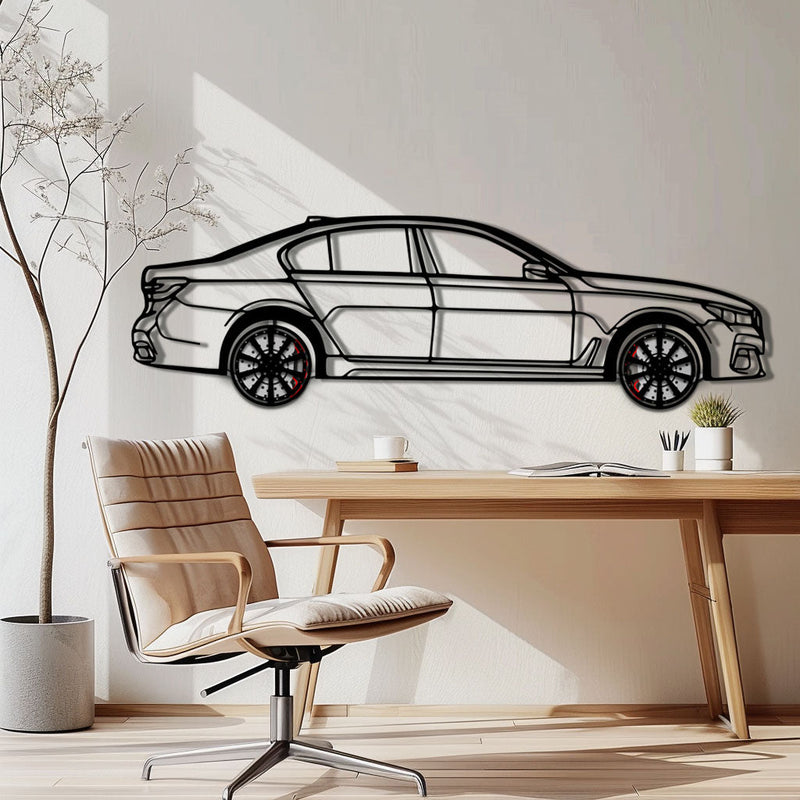 BMW 750i Metal Car Wall Art with Rotating Wheels - Luxury Executive Sedan Silhouette - Interactive Automotive Wall Decor - KAFMEKA104 by Enova Art