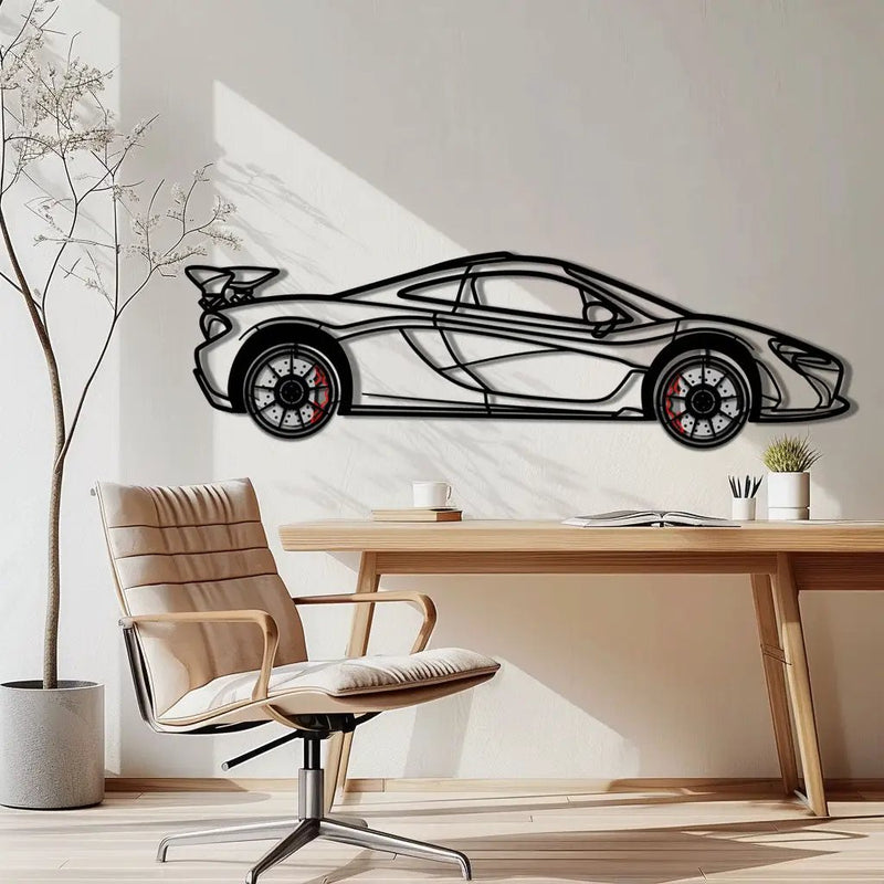 McLaren P1 Metal Car Wall Art with Rotating Wheels - Ultimate Hybrid Hypercar Silhouette - Interactive Automotive Wall Decor - KAFMEKA150 by Enova Art