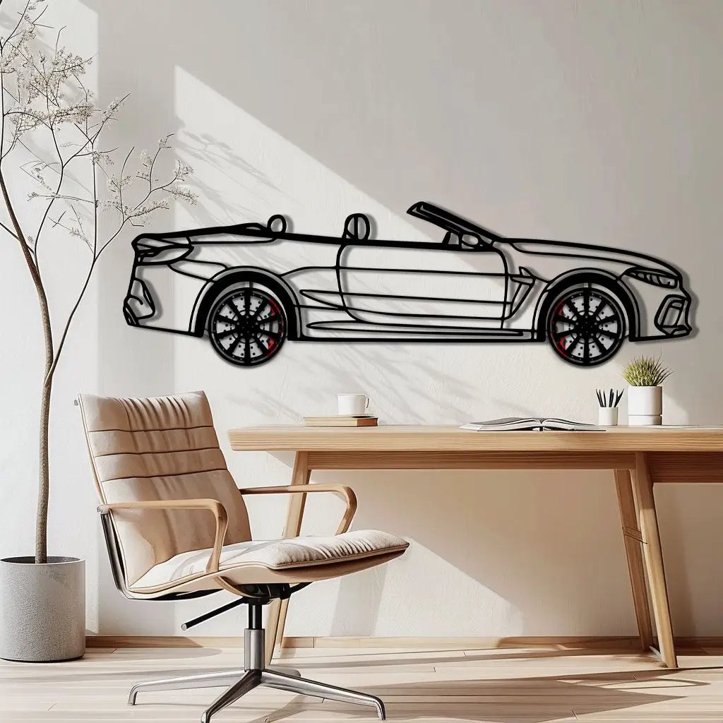BMW M8 Competition Metal Car Wall Art with Rotating Wheels - M Power Luxury Silhouette - Interactive Automotive Wall Art - KAFMEKA109 by Enova Art