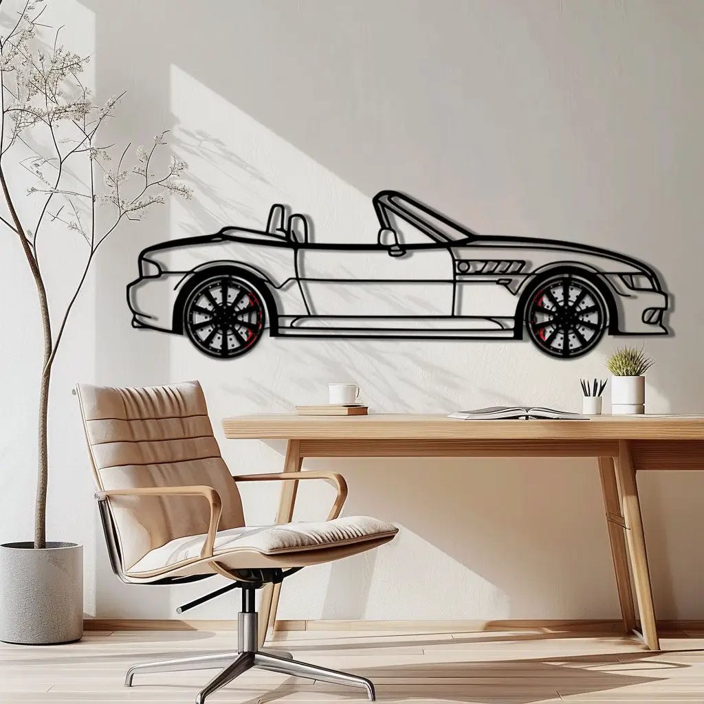 BMW Z3 Metal Car Wall Art with Rotating Wheels - Classic Roadster Silhouette Decor - Interactive Automotive Wall Art - KAFMEKA112 by Enova Art