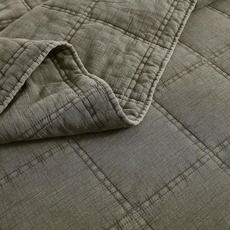 King/California King 3-Piece Sage Green Faded Stone Washed Cotton Quilt Set by HomePacific