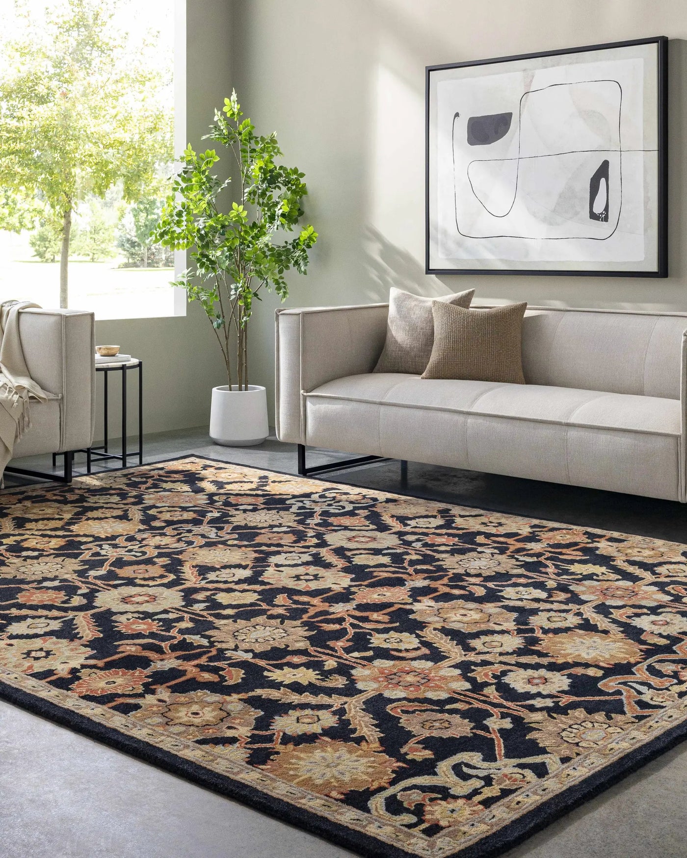 Salix Hand Tufted Black Wool Rug by Boutique Rugs
