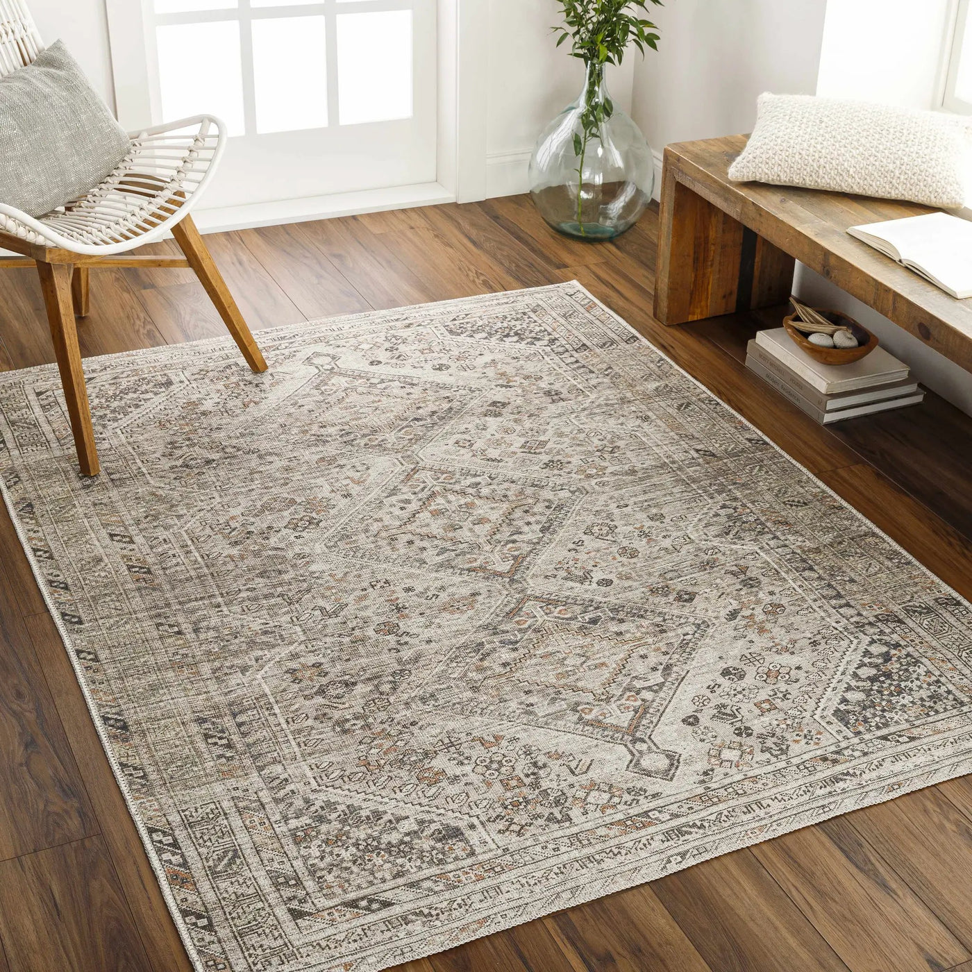 Barny Beige Flat Pile Washable Rug by Boutique Rugs