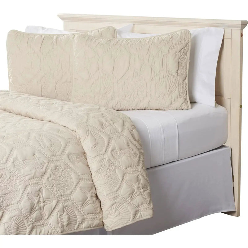King size Coastal Beach Starfish Seashells Sea Horse Sand Tan 3-Piece Quilt Set by HomePacific