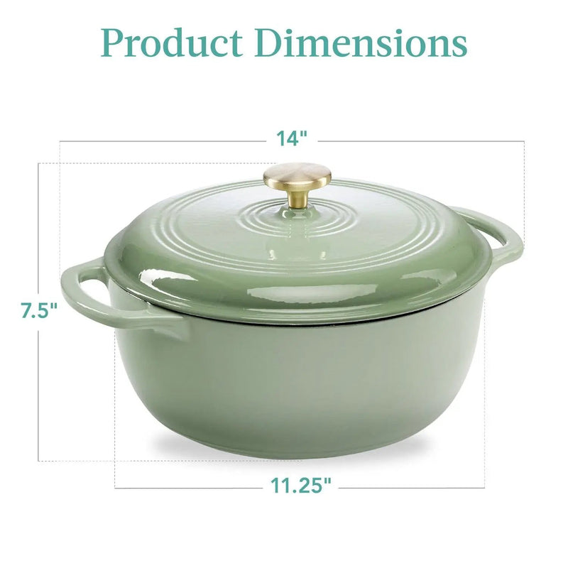 6 Quart Large Sage Green Enamel Cast-Iron Dutch Oven Kitchen Cookware by HomePacific