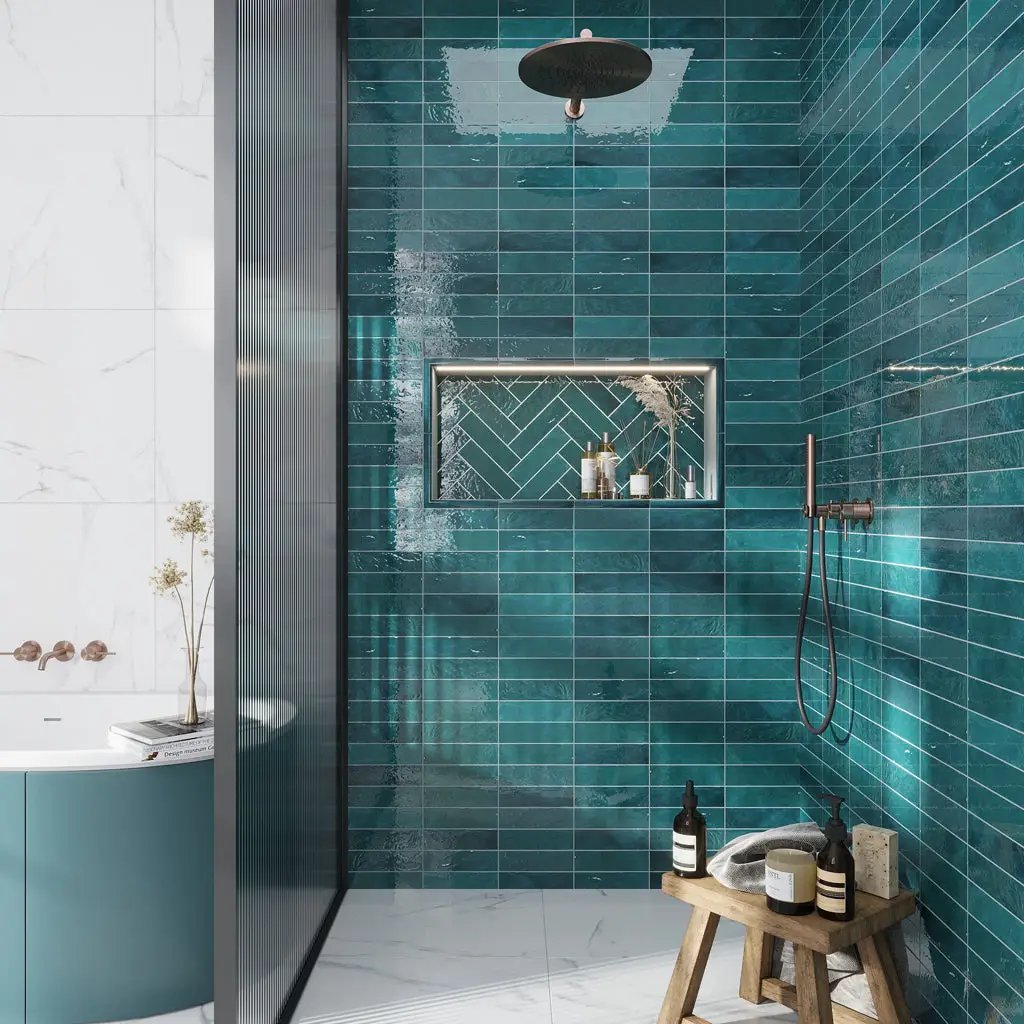 Teal Green 1x8 Glossy Ceramic Bullnose Tile Trim (10 pack, 0.556 sq ft/case) by Apollo Tile