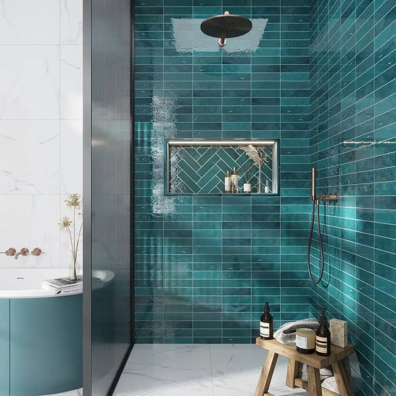 Teal Green 1x8 Glossy Ceramic Bullnose Tile Trim (10 pack, 0.556 sq ft/case) by Apollo Tile