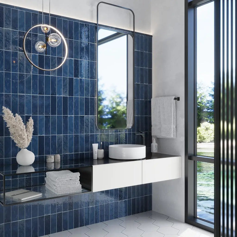 Blue 1x8 Glossy Ceramic Bullnose Tile Trim (10 pack, 0.556 sq ft/case) by Apollo Tile