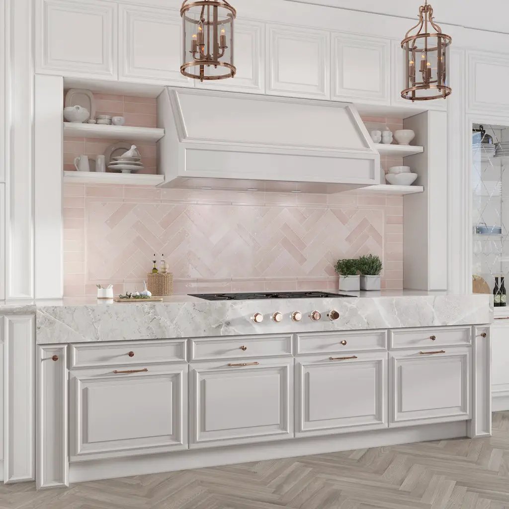 Pink 2.58 in. x 8 in. Polished Ceramic Subway Tile (5.38 sq ft/case) by Apollo Tile