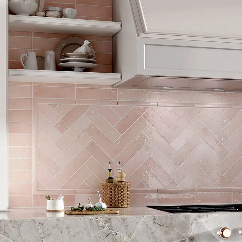 Pink 2.58 in. x 8 in. Polished Ceramic Subway Tile (5.38 sq ft/case) by Apollo Tile