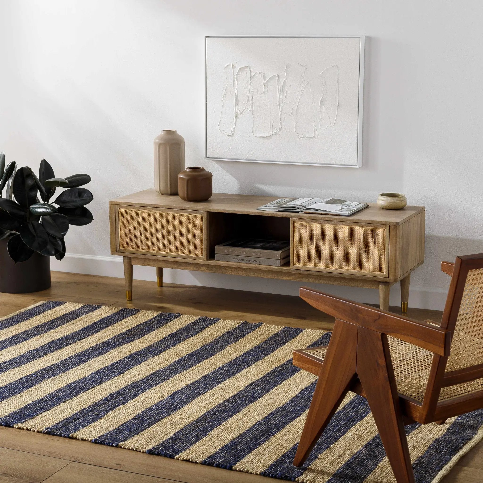 Ilkay Beige & Navy Jute Area Rug - Clearance by Boutique Rugs
