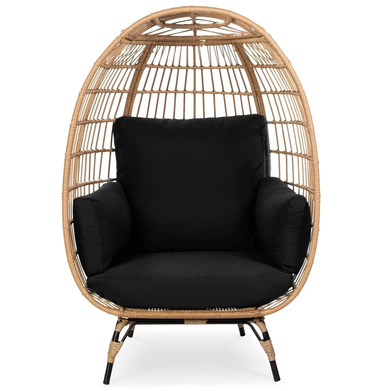Oversized Patio Lounger Indoor/Outdoor Wicker Egg Chair Black by HomePacific