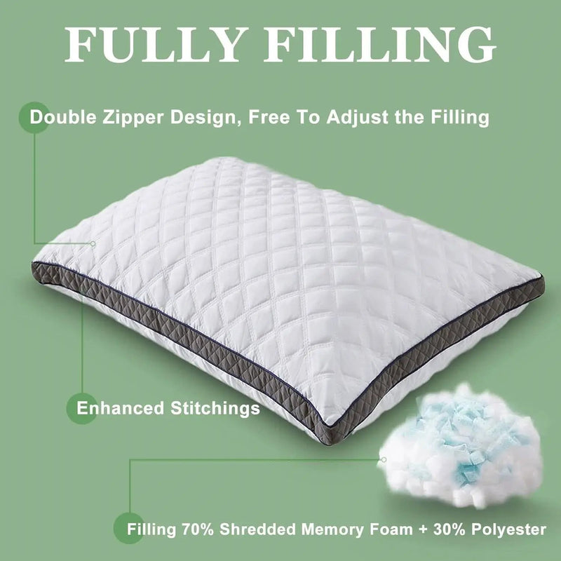 Set of 2 Standard Shredded Memory Foam Polyester Pillow with Removeable Cover by HomePacific