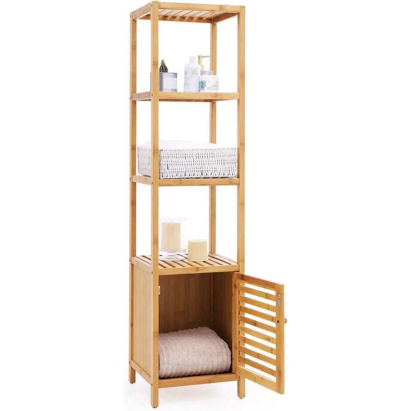 Slim 3-Shelf Bamboo Wood Bookcase Shelving Unit with Bottom Storage Cabinet by HomePacific