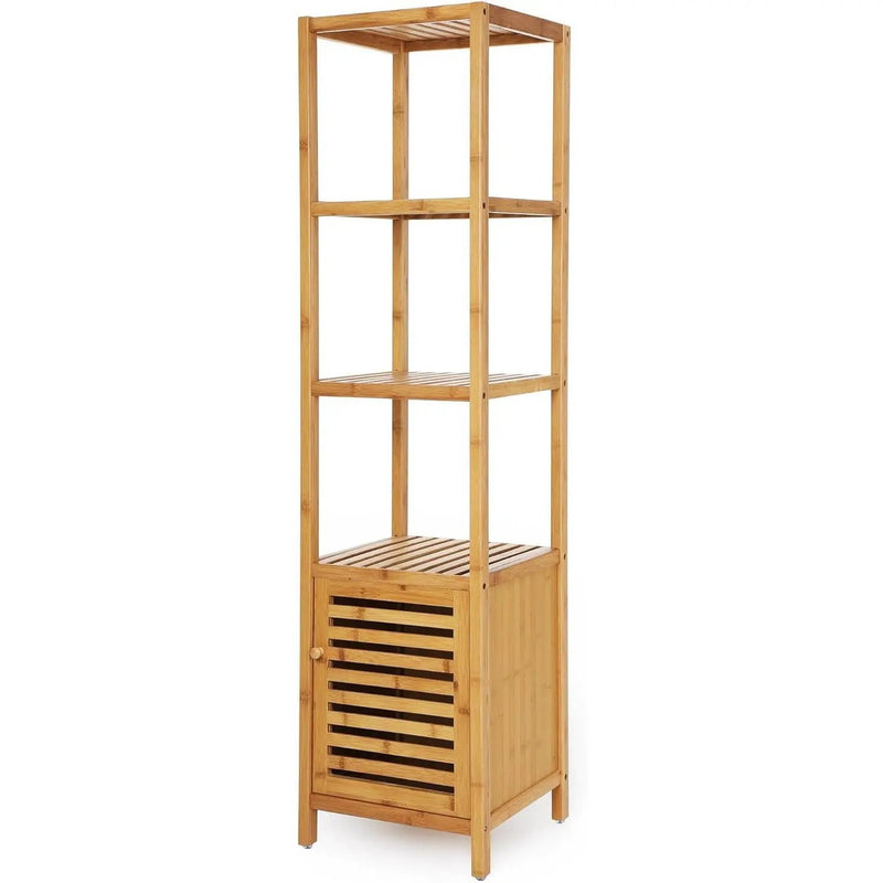 Slim 3-Shelf Bamboo Wood Bookcase Shelving Unit with Bottom Storage Cabinet by HomePacific