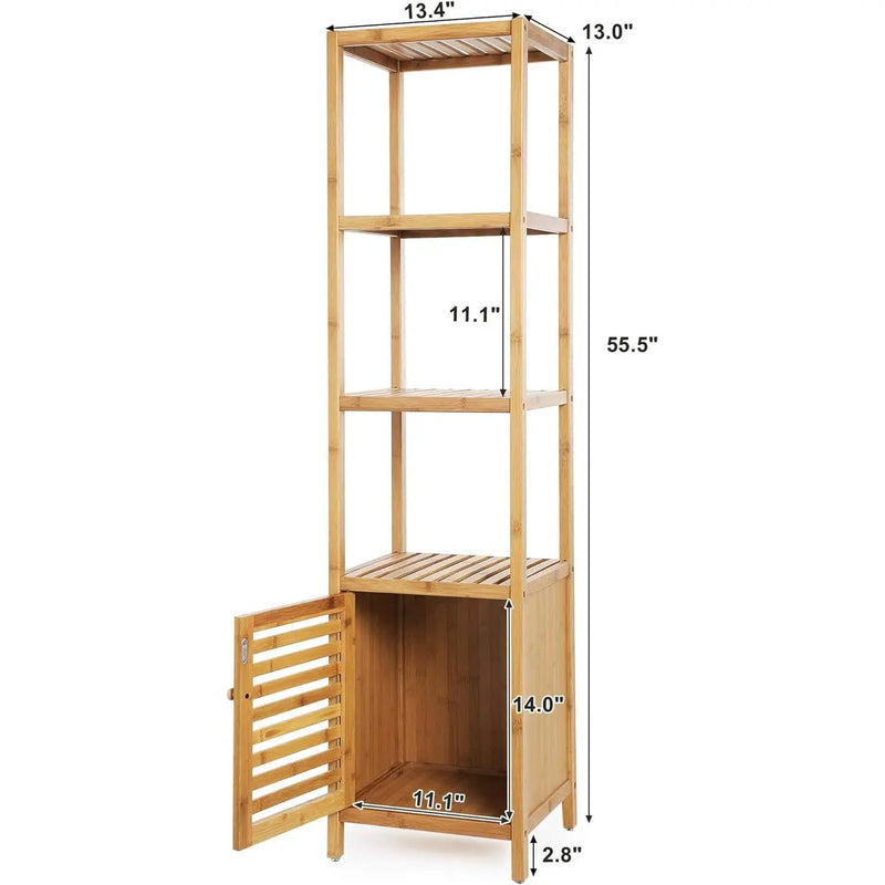 Slim 3-Shelf Bamboo Wood Bookcase Shelving Unit with Bottom Storage Cabinet by HomePacific